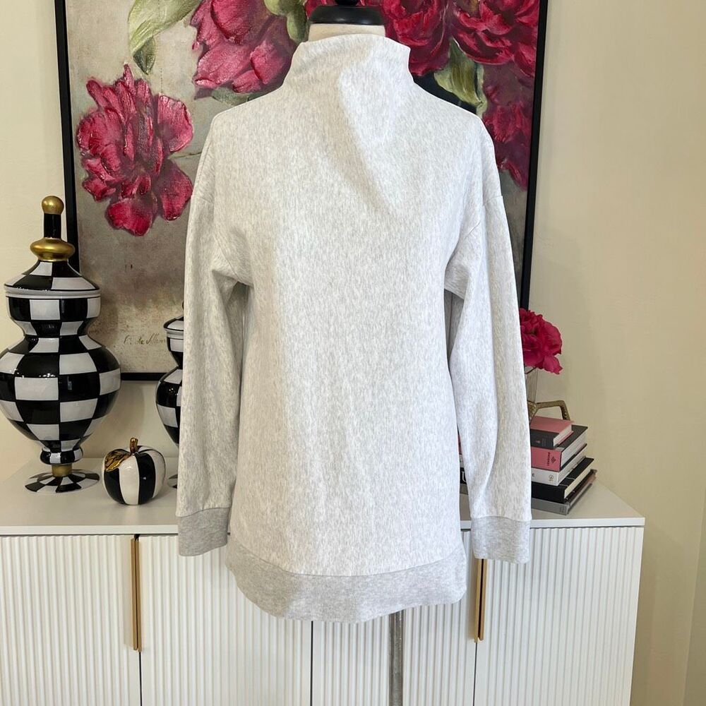 Theory Women's Funnel Neck Pullover Sweatshirt Heather Light Grey Size Small